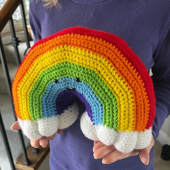 Hand Crocheted Happy Little Rainbow Pillow Plushie! - Picture 3 of 15